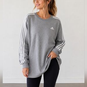Adidas Gray 3-Stripes Crewneck Sweater Size Small Long Sleeve Athletic Pullover